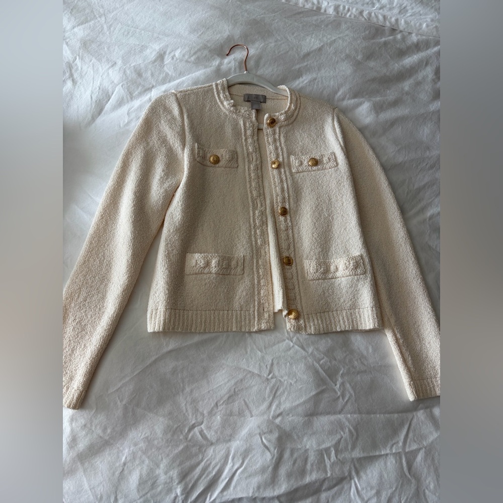 H&M Cream Bouclé Knit Cardigan with Gold Buttons - Picture 2 of 9